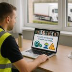 HGV driver using fuel-efficient driving techniques and workplace safety awareness for Driver CPC training