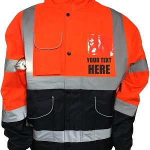 Personalised Custom Printed Orange & Navy Hi Vis Bomber Jacket Reflective, Waterproof, Conforms to EN20471 Class 3, High Visibility, By Brook Hi Vis