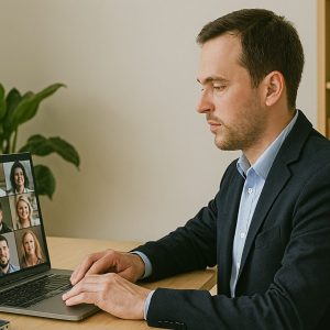Professional participating in a virtual OLAT training course via video conference