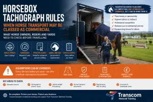 Horsebox tachograph rules and operator licence compliance guide for horse owners, riders, yards and equestrian businesses transporting horses.